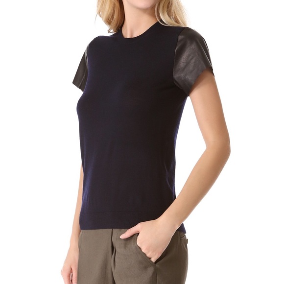 Vince Sweaters - VINCE Sweater Short Leather Sleeves Wool